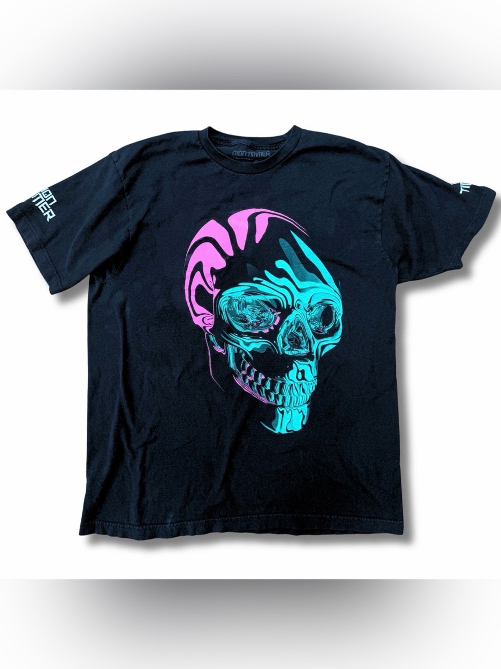 Dion Timmer Men’s L Black Graphic T-Shirt Neon Skull EDM Festival Streetwear